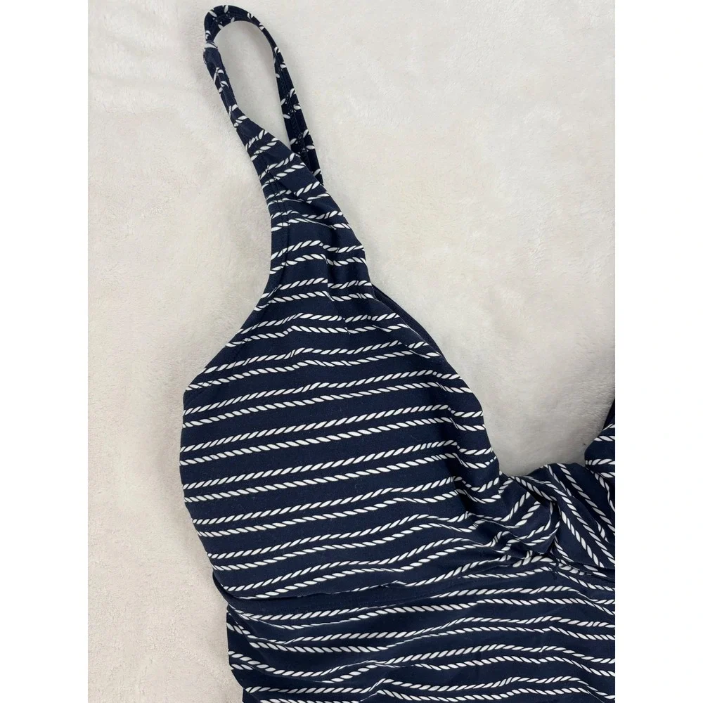 Niptuck Swim Navy Blue Nautical Rope Stripe‎ One Piece Multi Fit Cup Size 12
